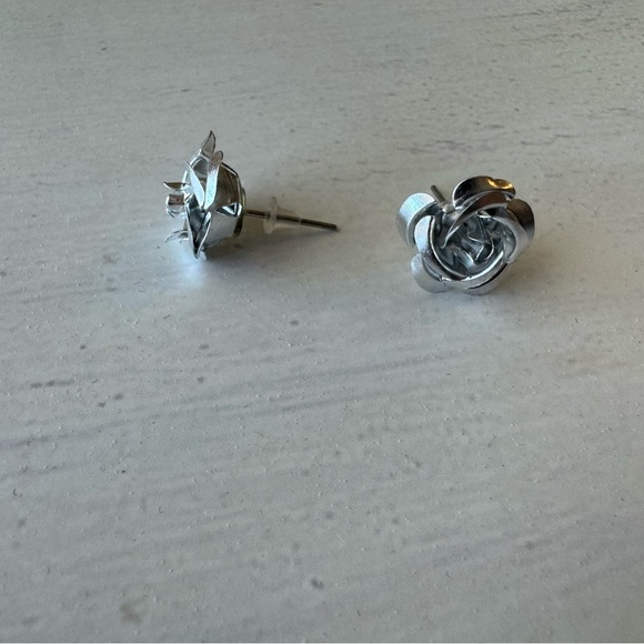 Rose Metal Silver Flower Earrings - Picture 2 of 2